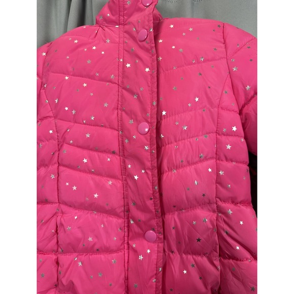 Girls Toddler Jacket 4T Pink Cozy Puffer Hooded Faux Fur Sherpa Lined Stars - Picture 2 of 6